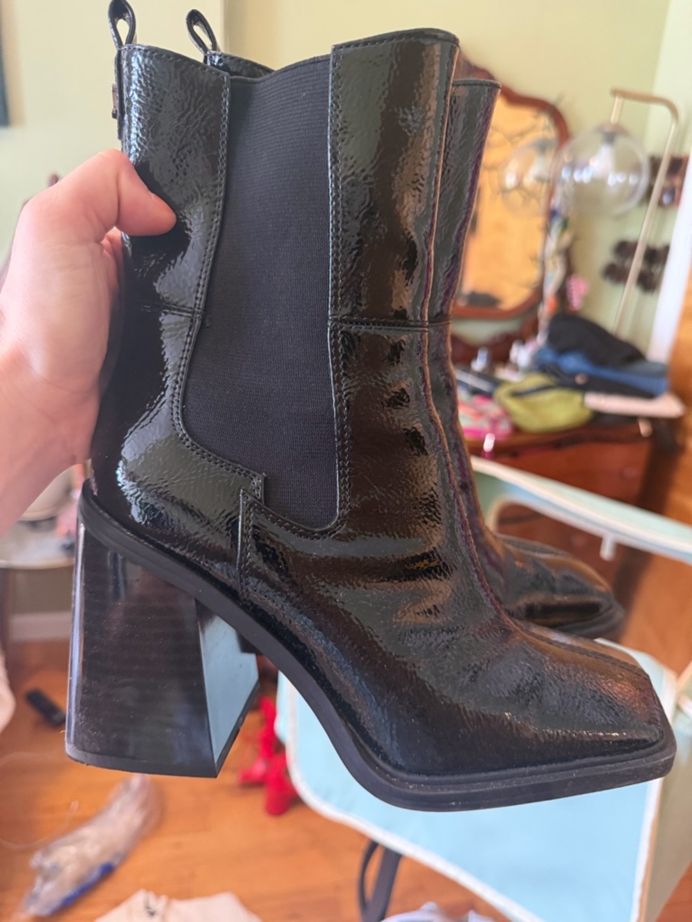 Black Patent Chelsea Block Heel Boots - Women - Sam Edelman